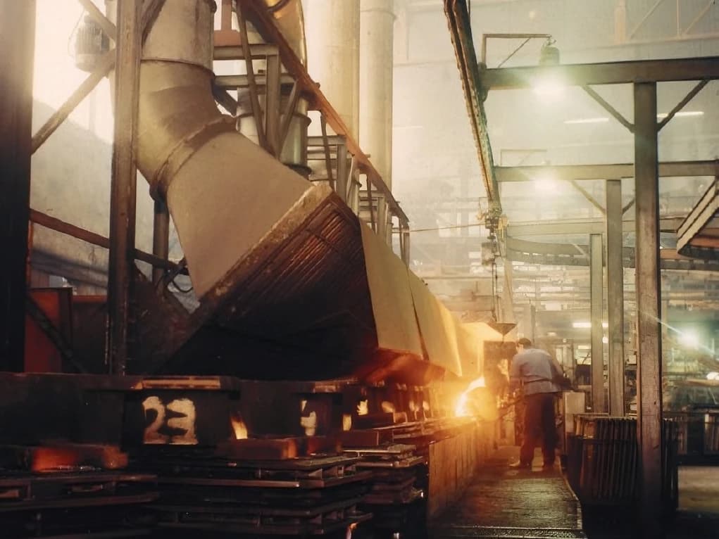 Immagine storica dell'interno della fonderia dell'azienda Ferroli nel 1960